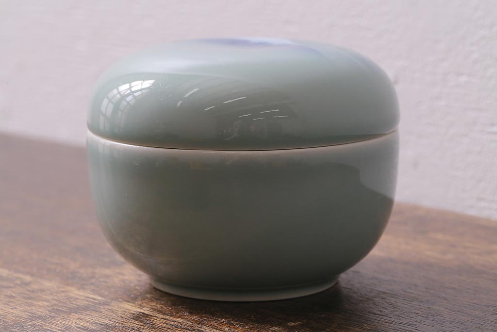 アンティーク雑貨　昭和初期　オールド深川　富士の図　蓋物小物入れ(R-041386)