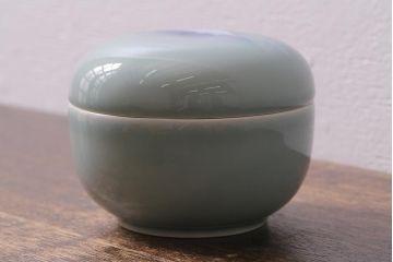 アンティーク雑貨　昭和初期　オールド深川　富士の図　蓋物小物入れ(R-041386)