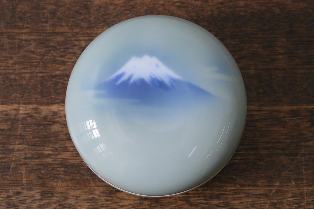アンティーク雑貨　昭和初期　オールド深川　富士の図　蓋物小物入れ(R-041386)