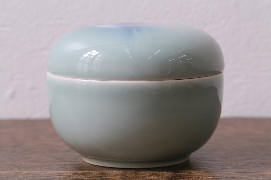 アンティーク雑貨　昭和初期　オールド深川　富士の図　蓋物小物入れ(R-041386)