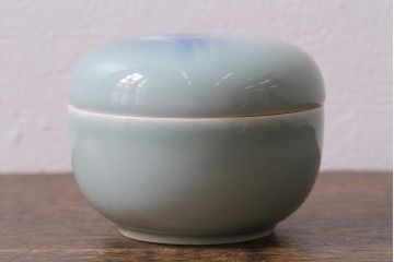 アンティーク雑貨　昭和初期　オールド深川　富士の図　蓋物小物入れ(R-041386)