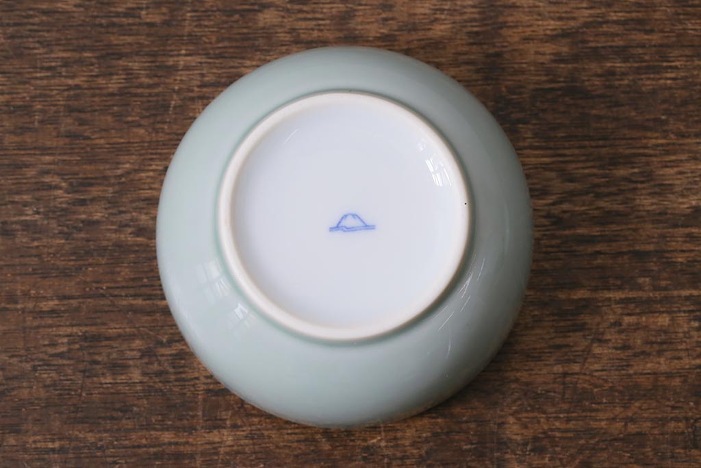 アンティーク雑貨　昭和初期　オールド深川　富士の図　蓋物小物入れ(R-041386)