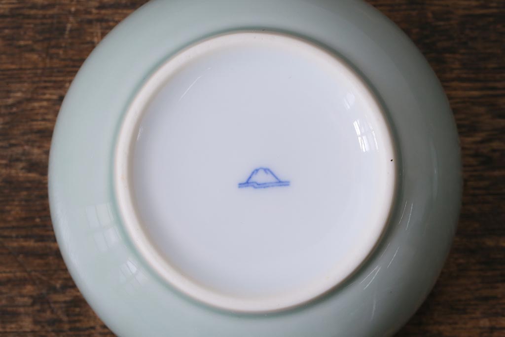 アンティーク雑貨　昭和初期　オールド深川　富士の図　蓋物小物入れ(R-041386)