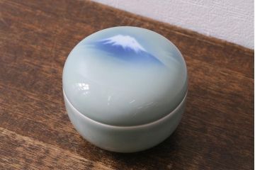 アンティーク雑貨　昭和初期　オールド深川　富士の図　蓋物小物入れ(R-041386)