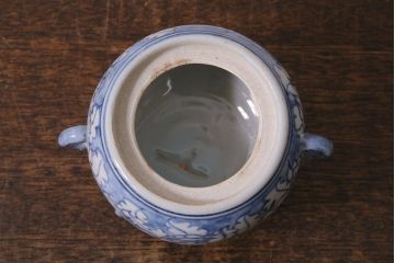 アンティーク雑貨　大正昭和初期　在銘　古い染付香炉(作家物)(R-041387)