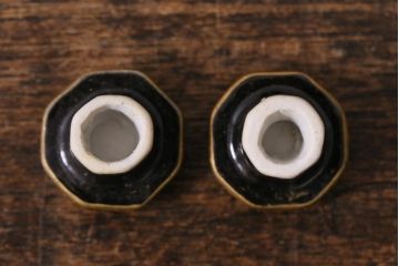 アンティーク雑貨　大正昭和初期　九谷美山　花蝶文色絵金彩徳利2点セット(酒器、とっくり)(R-041388)