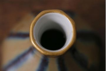 アンティーク雑貨　大正昭和初期　九谷美山　花蝶文色絵金彩徳利2点セット(酒器、とっくり)(R-041388)