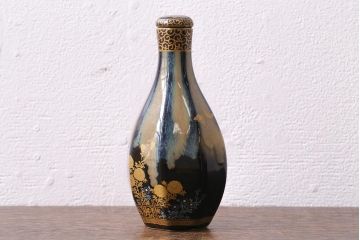 アンティーク雑貨　大正昭和初期　九谷美山　花蝶文色絵金彩徳利2点セット(酒器、とっくり)(R-041388)