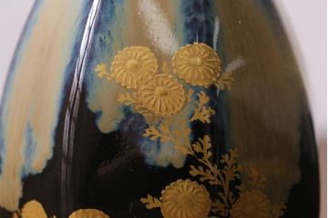 アンティーク雑貨　大正昭和初期　九谷美山　花蝶文色絵金彩徳利2点セット(酒器、とっくり)(R-041388)