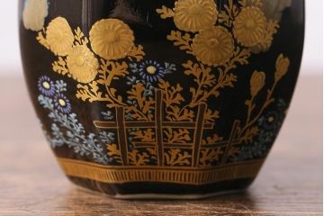 アンティーク雑貨　大正昭和初期　九谷美山　花蝶文色絵金彩徳利2点セット(酒器、とっくり)(R-041388)