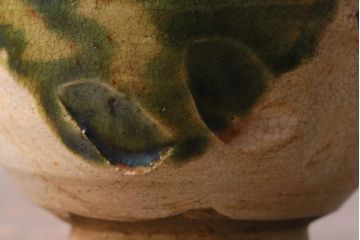 アンティーク雑貨　江戸明治期　時代物　古い織部焼蓋茶碗5客セット(和食器)(R-041390)