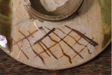 アンティーク雑貨　江戸明治期　時代物　古い織部焼蓋茶碗5客セット(和食器)(R-041390)