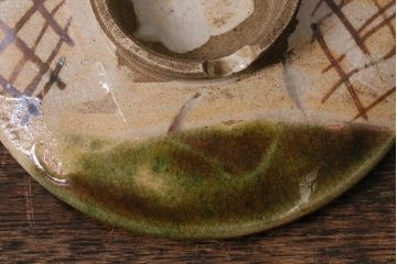 アンティーク雑貨　江戸明治期　時代物　古い織部焼蓋茶碗5客セット(和食器)(R-041390)