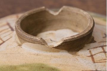 アンティーク雑貨　江戸明治期　時代物　古い織部焼蓋茶碗5客セット(和食器)(R-041390)