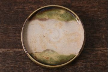アンティーク雑貨　江戸明治期　時代物　古い織部焼蓋茶碗5客セット(和食器)(R-041390)
