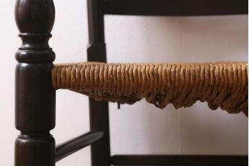 ビンテージ家具　松本民芸家具　#23型　ラッシ座面　山並みの背貫が素敵なラダーバックアームチェア(椅子)(定価約18.5万円)(R-041397)