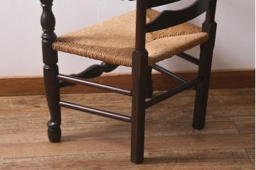 ビンテージ家具　松本民芸家具　#23型　ラッシ座面　山並みの背貫が素敵なラダーバックアームチェア(椅子)(定価約18.5万円)(R-041397)