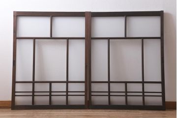 アンティーク建具　昭和初期　すりガラス・当店オリジナルガラス入り　レトロな空間を彩るガラス戸2枚セット(窓、引き戸、建具)(R-041404)