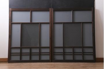 アンティーク建具　昭和初期　すりガラス・当店オリジナルガラス入り　レトロな空間を彩るガラス戸2枚セット(窓、引き戸、建具)(R-041404)