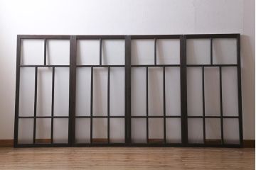 アンティーク建具　昭和初期　すりガラス入り　ノスタルジックな雰囲気漂うガラス戸4枚セット(窓、引き戸、建具)(R-041405)