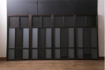 アンティーク建具　昭和初期　すりガラス入り　ノスタルジックな雰囲気漂うガラス戸4枚セット(窓、引き戸、建具)(R-041405)