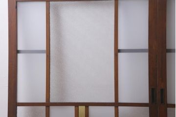 アンティーク建具　和製アンティーク　昭和初期　色ガラス・ダイヤガラス・すりガラス入り　色ガラスが目を引くガラス戸2枚セット(引き戸、建具)(R-041407)