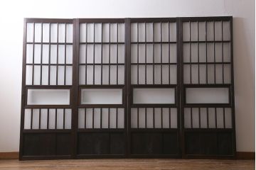 アンティーク建具　和製アンティーク　昭和初期　結霜ガラス・すりガラス　和モダンスタイルにおすすめなガラス戸4枚セット(引き戸、建具)(R-041408)