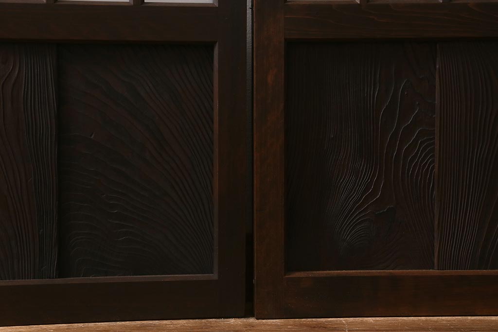 アンティーク建具　和製アンティーク　昭和初期　結霜ガラス・すりガラス　和モダンスタイルにおすすめなガラス戸4枚セット(引き戸、建具)(R-041408)