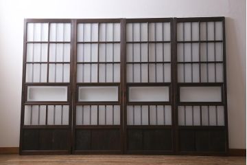 アンティーク建具　和製アンティーク　昭和初期　結霜ガラス・すりガラス　和モダンスタイルにおすすめなガラス戸4枚セット(引き戸、建具)(R-041408)