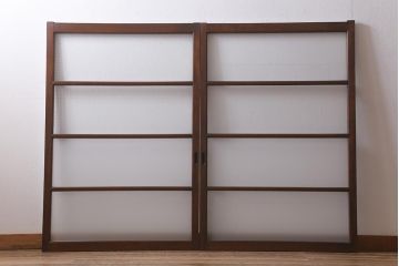 アンティーク建具　和製アンティーク　昭和中期　当店オリジナルガラス　花菱模様のガラスが魅力的な窓2枚セット(ガラス戸、引き戸)(R-041410)