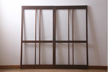 ビンテージ建具　銀モールガラス入り　昭和レトロな雰囲気が香るガラス戸2枚セット(引き戸、建具)(R-041413)