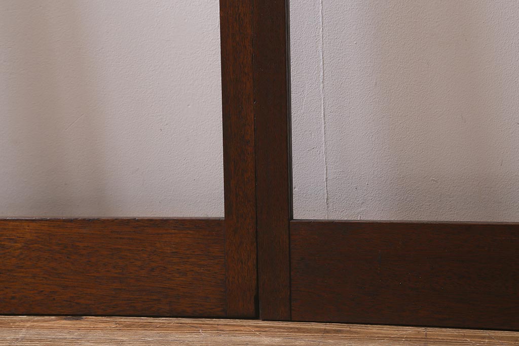 ビンテージ建具　銀モールガラス入り　昭和レトロな雰囲気が香るガラス戸2枚セット(引き戸、建具)(R-041413)