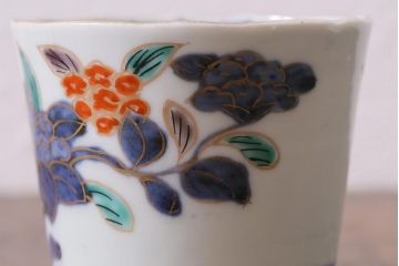 アンティーク雑貨　江戸期　古伊万里　色絵草花文蕎麦猪口2客セット(和食器)(R-041418)