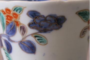 アンティーク雑貨　江戸期　古伊万里　色絵草花文蕎麦猪口3客セット(和食器)(R-041419)