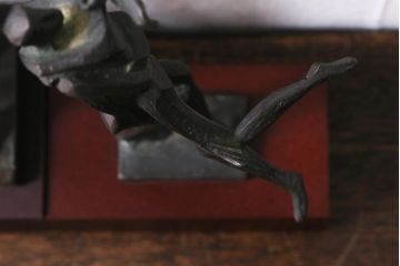 古いブロンズ像3点セット(バッター　野球　カップル　恋人)(R-041420)