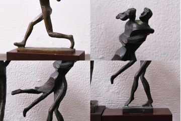 古いブロンズ像3点セット(バッター　野球　カップル　恋人)(R-041420)
