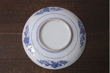 アンティーク雑貨　明治大正期　牡丹唐草印判尺皿(大皿、和食器)(R-041421)