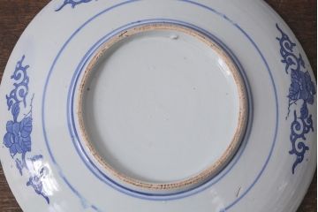 アンティーク雑貨　明治大正期　牡丹唐草印判尺皿(大皿、和食器)(R-041421)