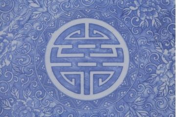 アンティーク雑貨　明治大正期　牡丹唐草印判尺皿(大皿、和食器)(R-041421)