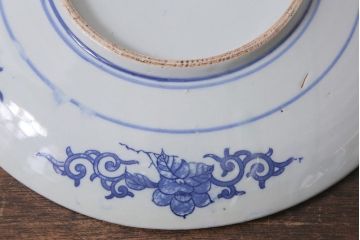 アンティーク雑貨　明治大正期　牡丹唐草印判尺皿(大皿、和食器)(R-041421)