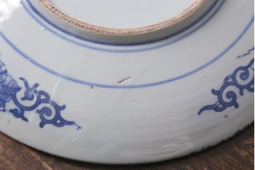 アンティーク雑貨　明治大正期　牡丹唐草印判尺皿(大皿、和食器)(R-041421)
