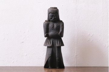 アンティーク雑貨　江戸期　古い木彫りの置き物(仏像、武神)(R-041424)