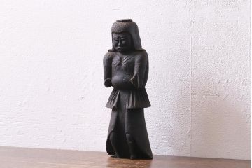 アンティーク雑貨　江戸期　古い木彫りの置き物(仏像、武神)(R-041424)