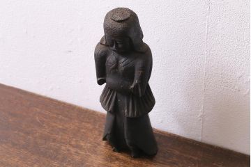 アンティーク雑貨　江戸期　古い木彫りの置き物(仏像、武神)(R-041424)