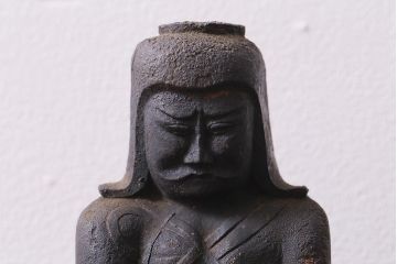 アンティーク雑貨　江戸期　古い木彫りの置き物(仏像、武神)(R-041424)