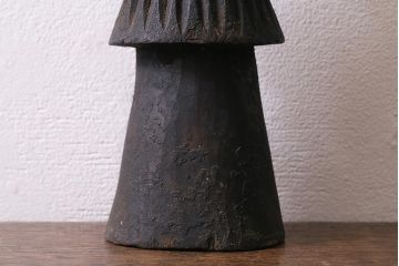 アンティーク雑貨　江戸期　古い木彫りの置き物(仏像、武神)(R-041424)
