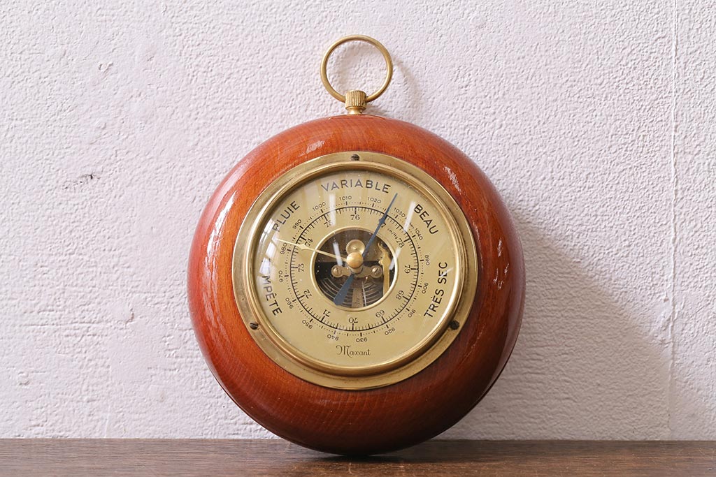 ヴィンテージ雑貨　木製　ビンテージスタイルにぴったりなフランス製の気圧計(バロメーター、ディスプレイ雑貨)(R-041426)