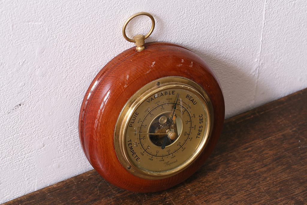 ヴィンテージ雑貨　木製　ビンテージスタイルにぴったりなフランス製の気圧計(バロメーター、ディスプレイ雑貨)(R-041426)