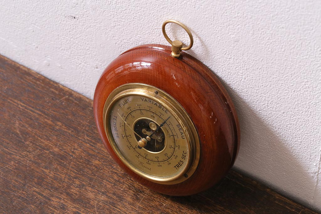 ヴィンテージ雑貨　木製　ビンテージスタイルにぴったりなフランス製の気圧計(バロメーター、ディスプレイ雑貨)(R-041426)