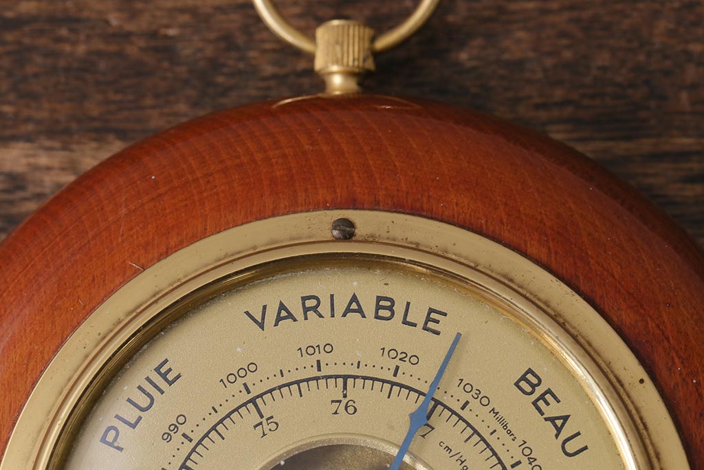 ヴィンテージ雑貨　木製　ビンテージスタイルにぴったりなフランス製の気圧計(バロメーター、ディスプレイ雑貨)(R-041426)